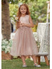 Blush Satin Tulle Sequin Appliques Flower Girl Dress Photoshoot Dress